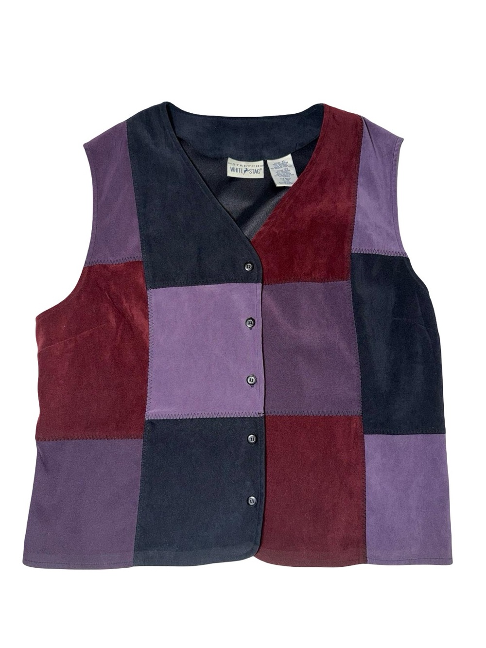 White Stag Vintage Patchwork Faux Suede Button Front Vest Boho Whimsigoth